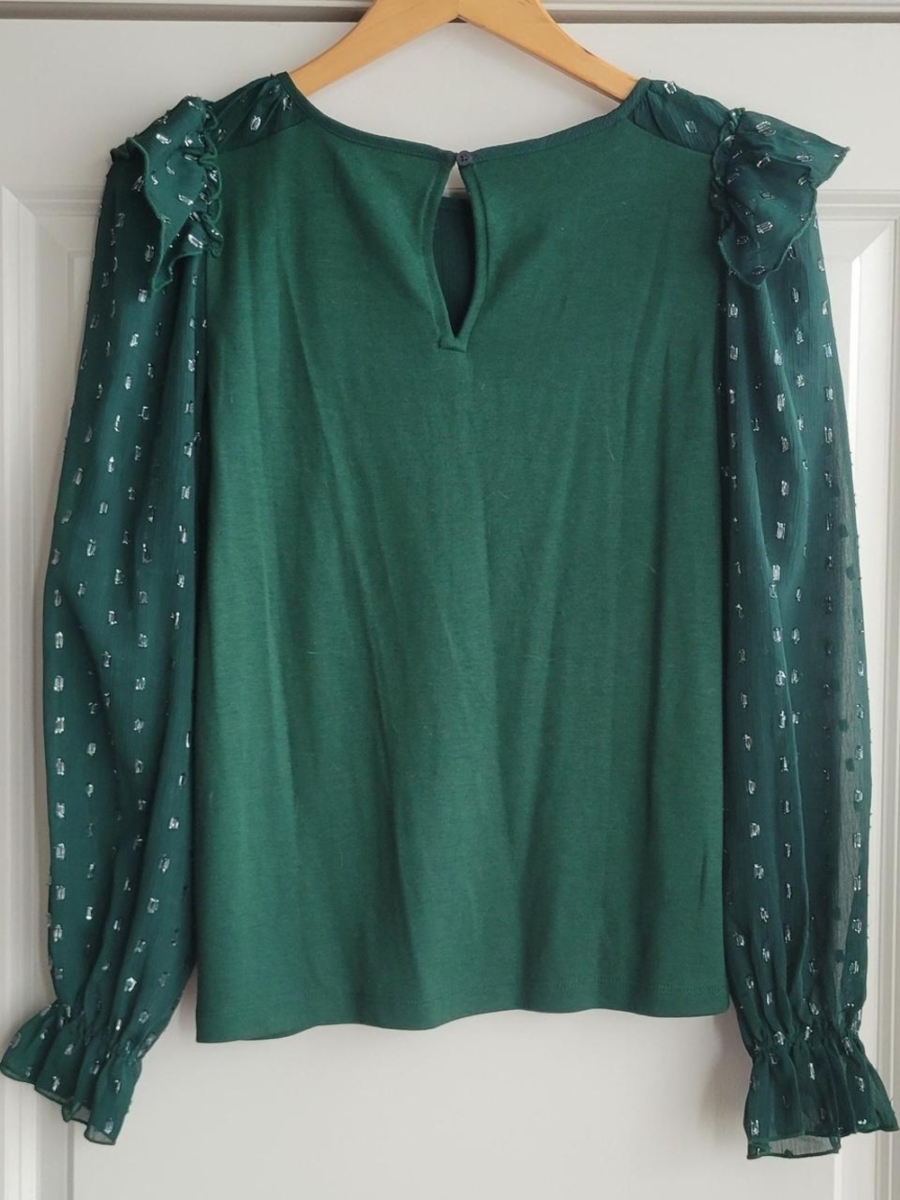LOFT Women's Green Ruffle Front Long-Sleeve Top - Picture 2 of 7